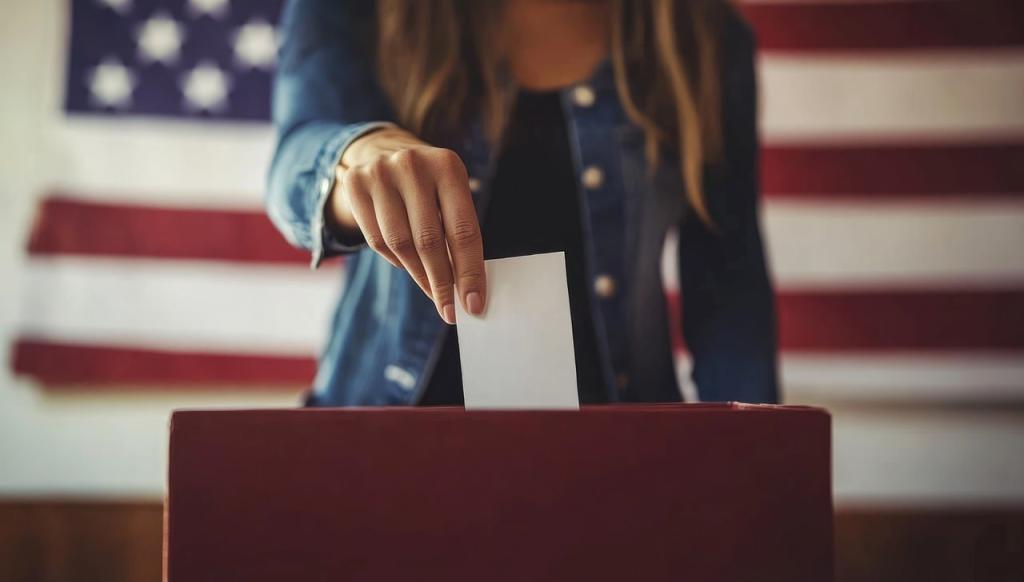 Girl Voting. USA Flag background